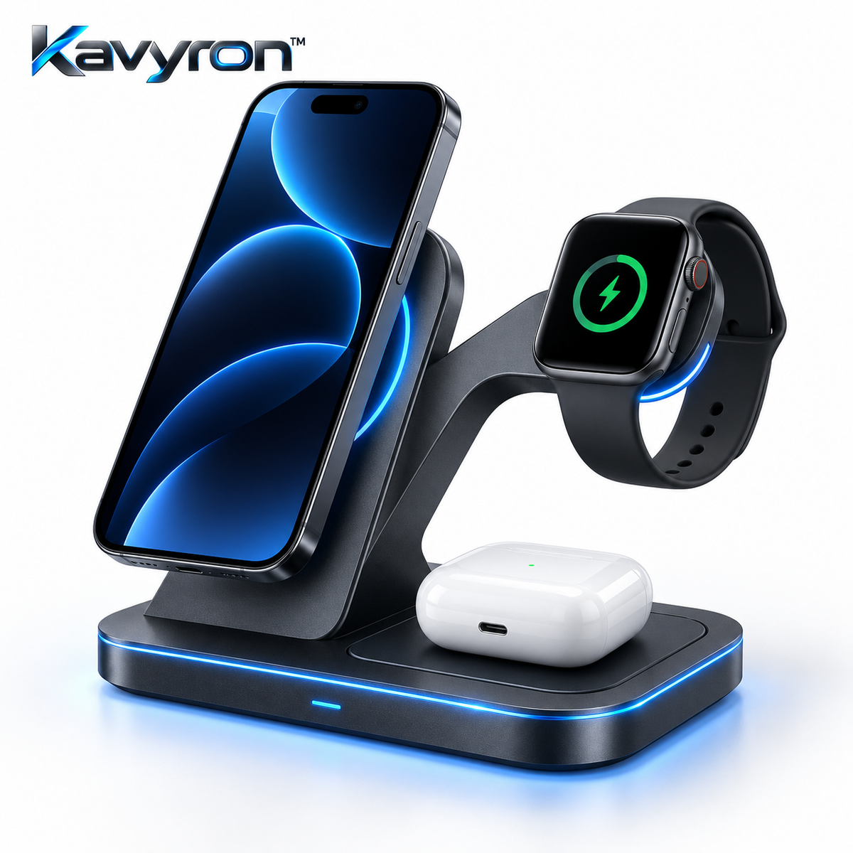 Kavyron™ TrioDock 3-in-1 Wireless Charging Station