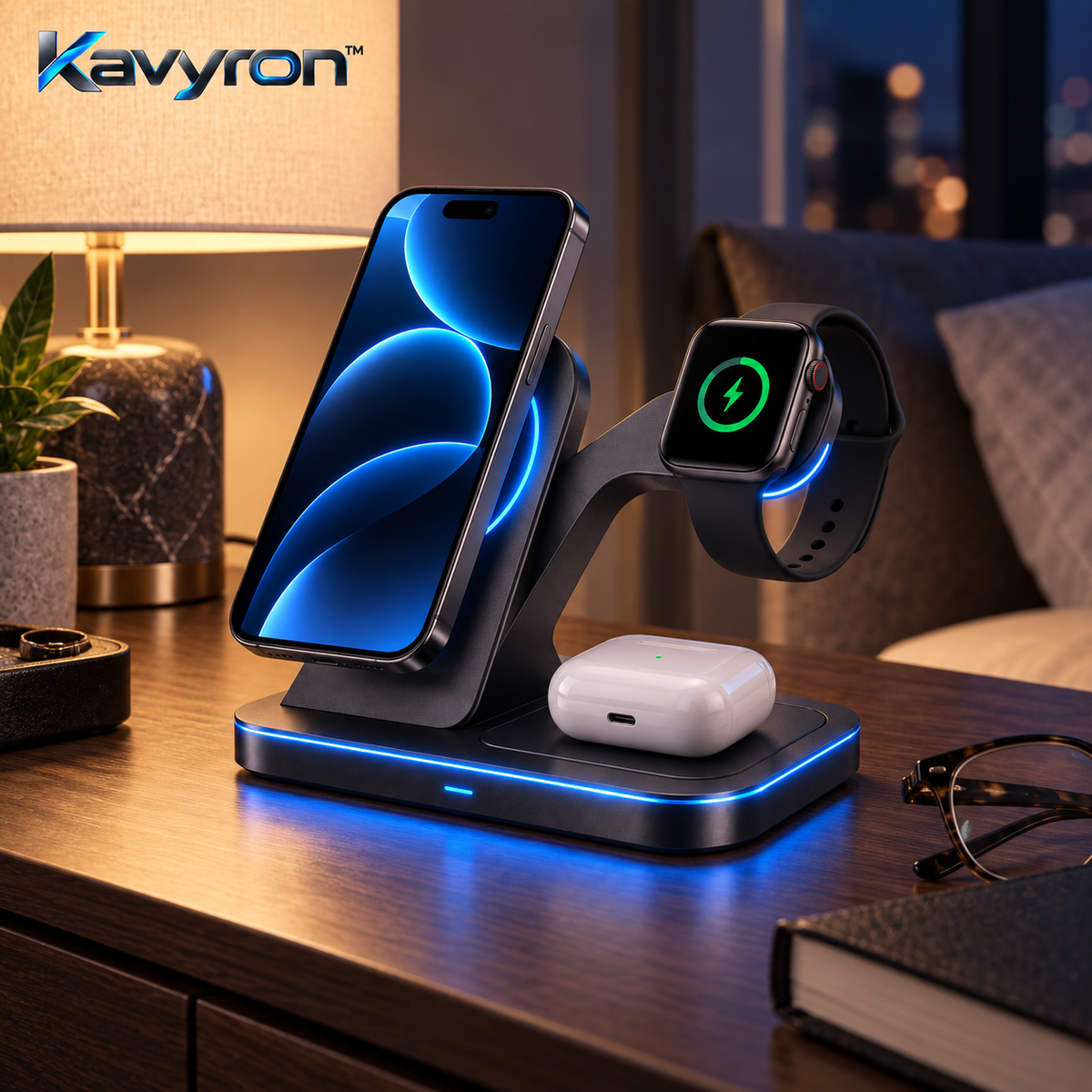 Kavyron™ TrioDock 3-in-1 Wireless Charging Station
