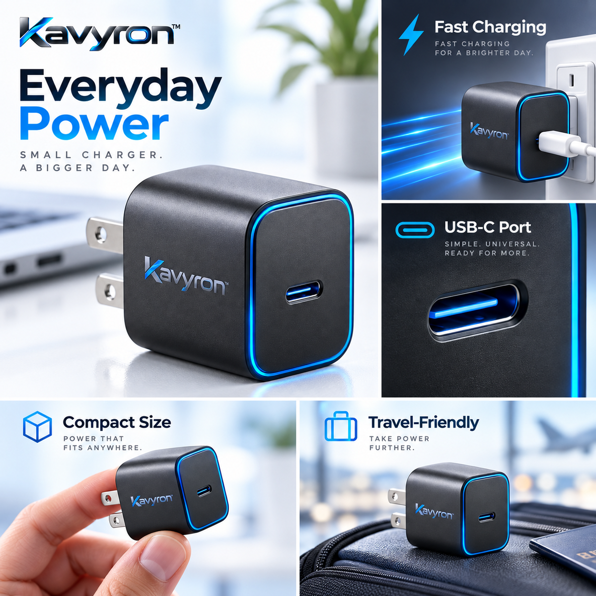 Kavyron™ VoltMini Compact USB-C Wall Charger
