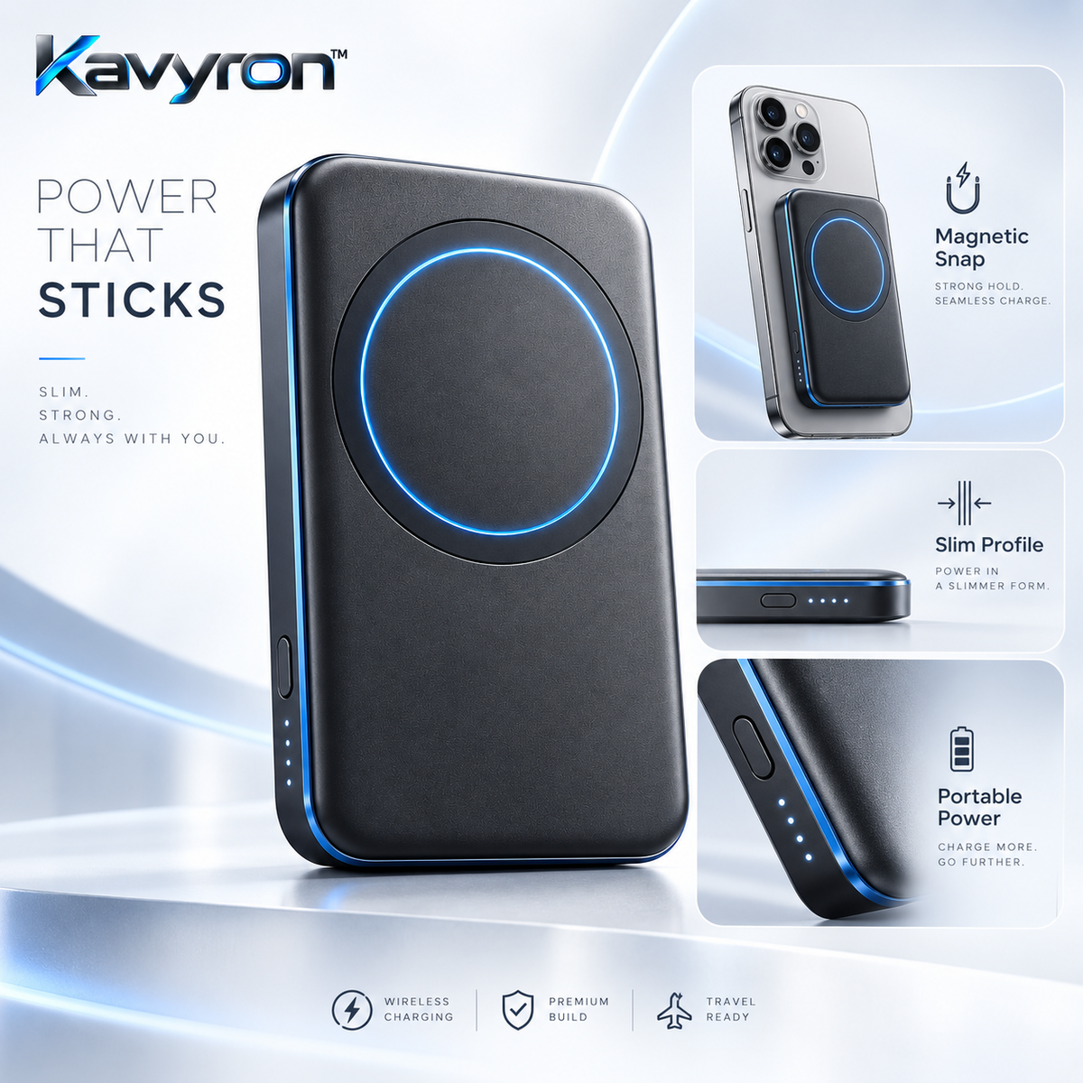 Kavyron™ MagFlow Slim Magnetic Wireless Power Bank