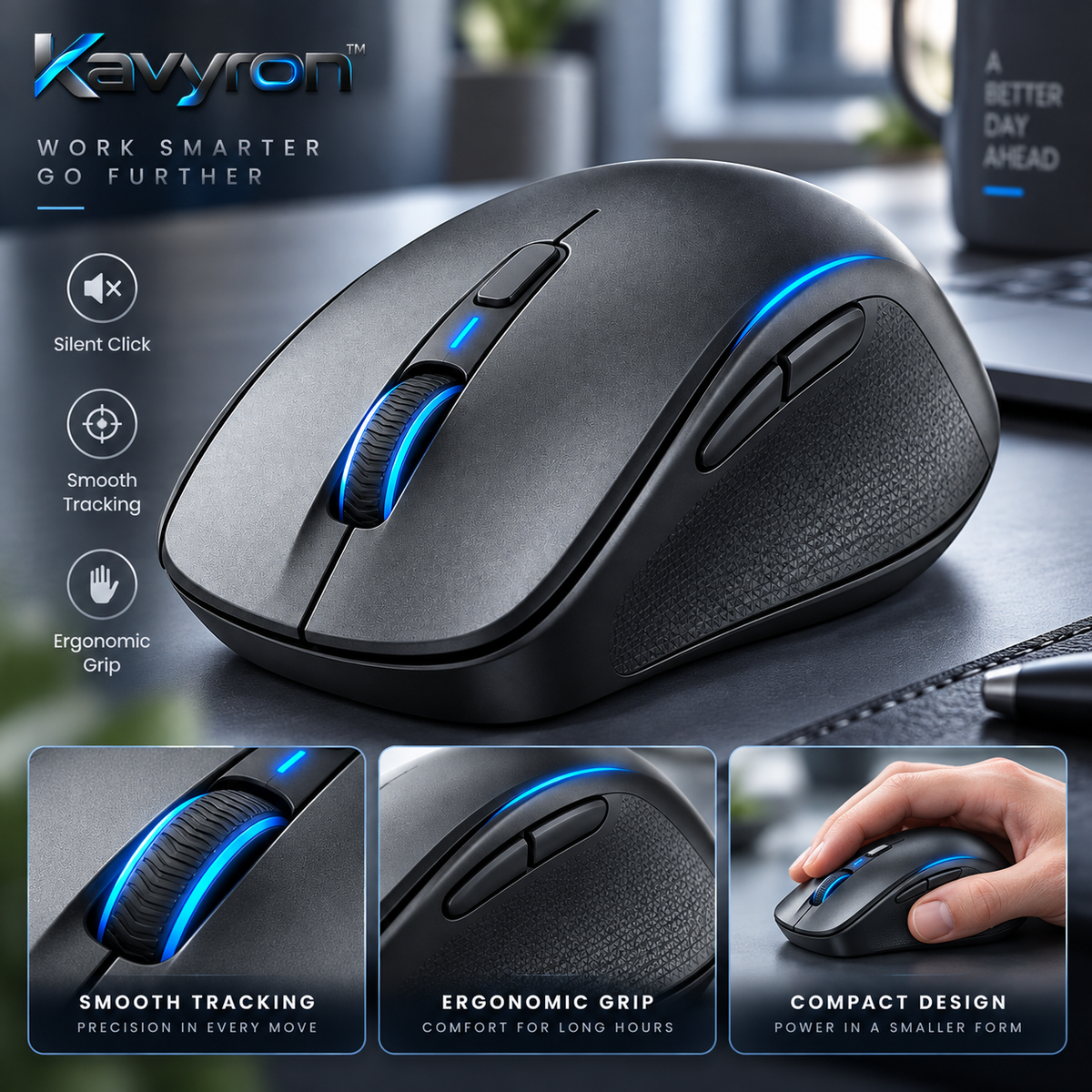 Kavyron™ GlidePro Ergonomic Wireless Mouse