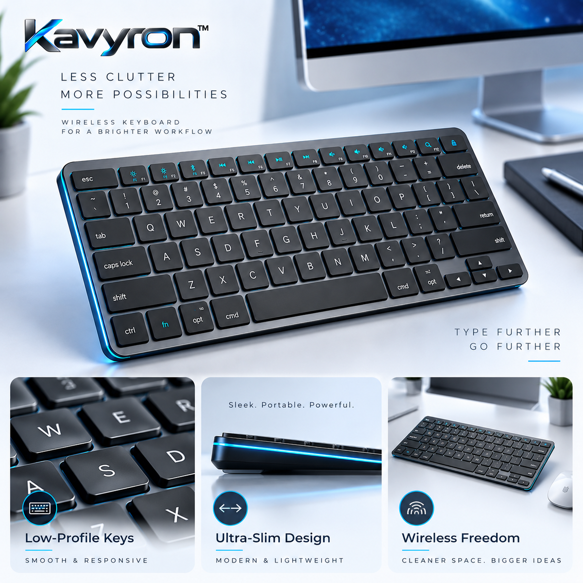 Kavyron™ SlimType Compact Wireless Keyboard