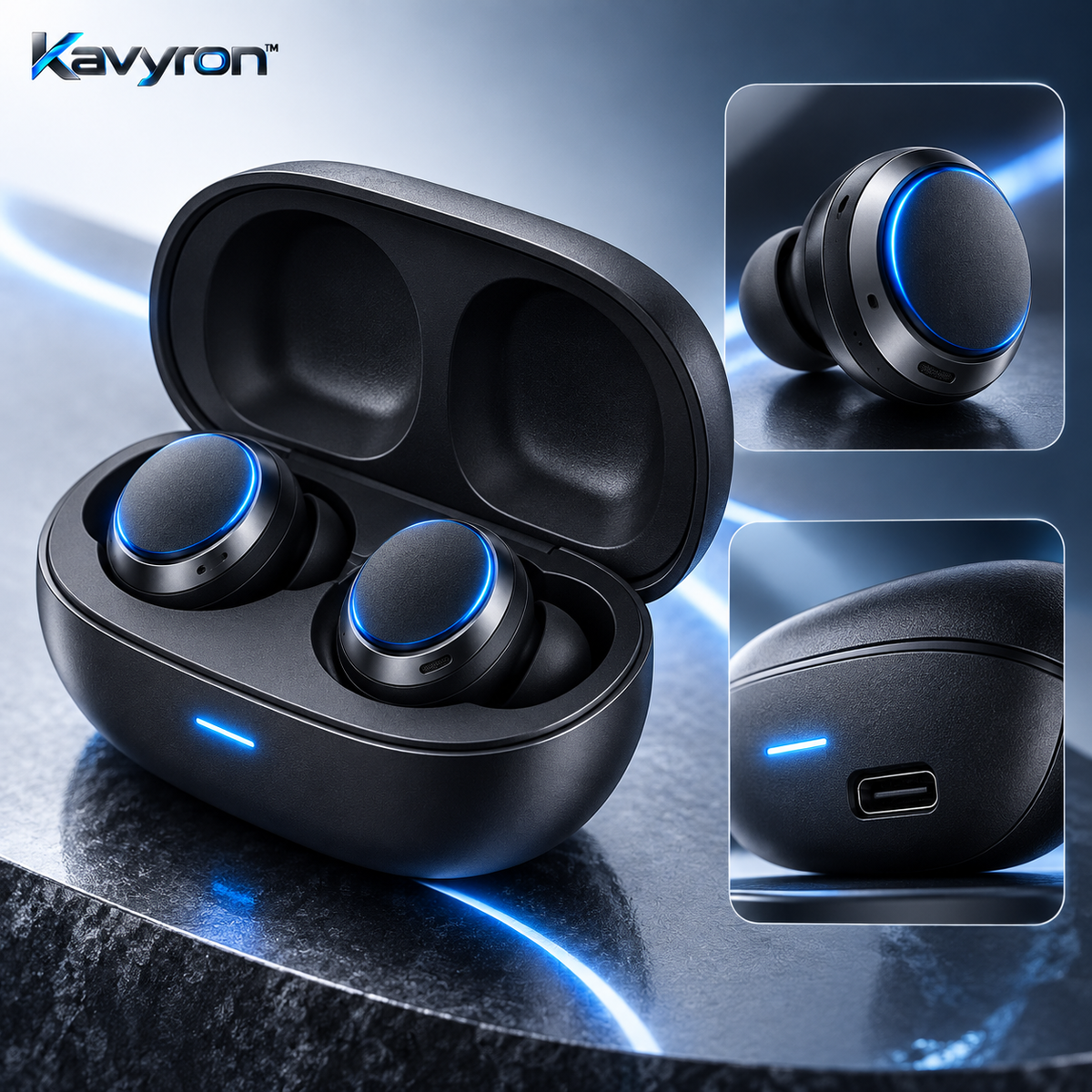 Kavyron™ AeroPulse True Wireless Earbuds with Charging Case